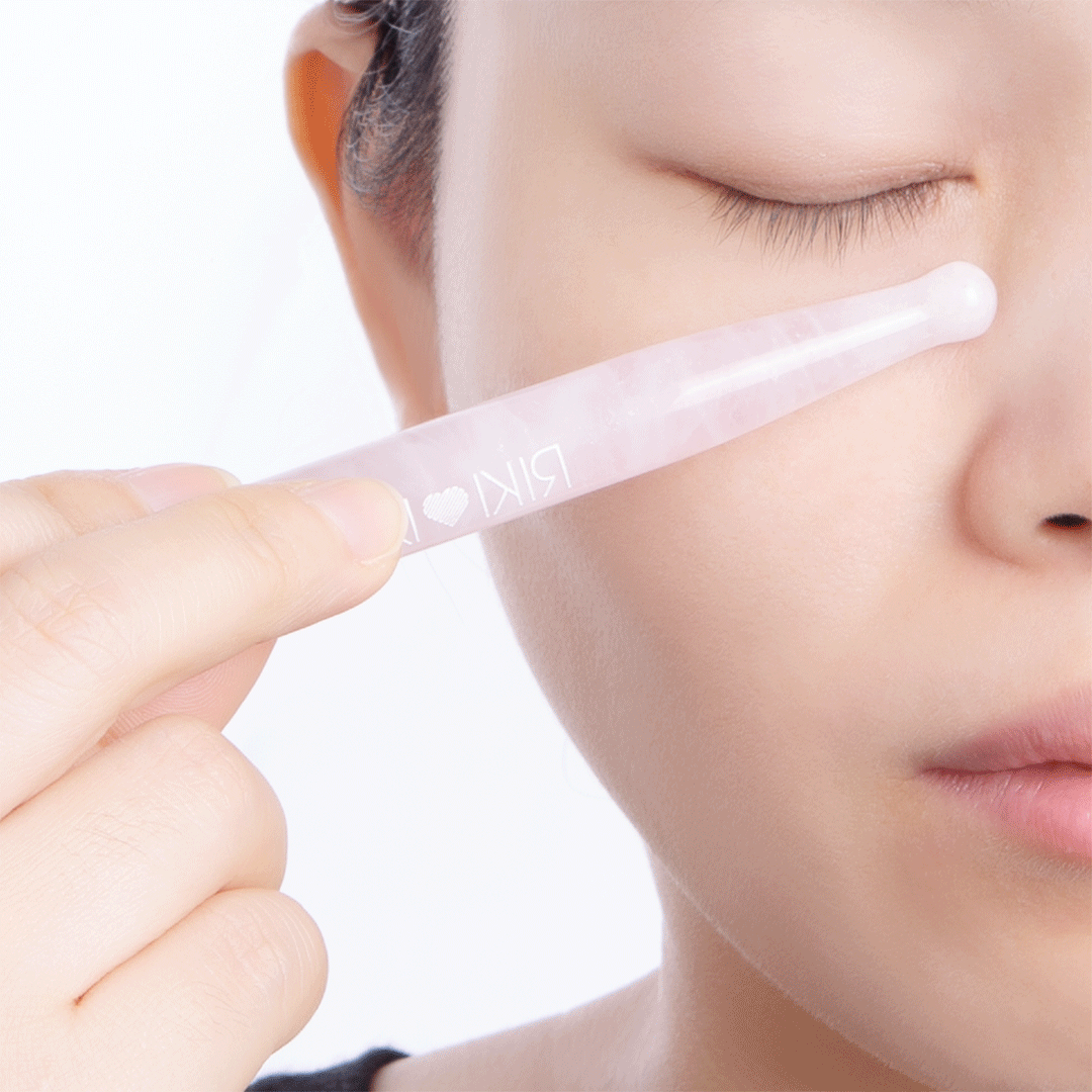 Riki Facial Gua Sha rose quartz ,designed to perfectly work with the many contours of your face