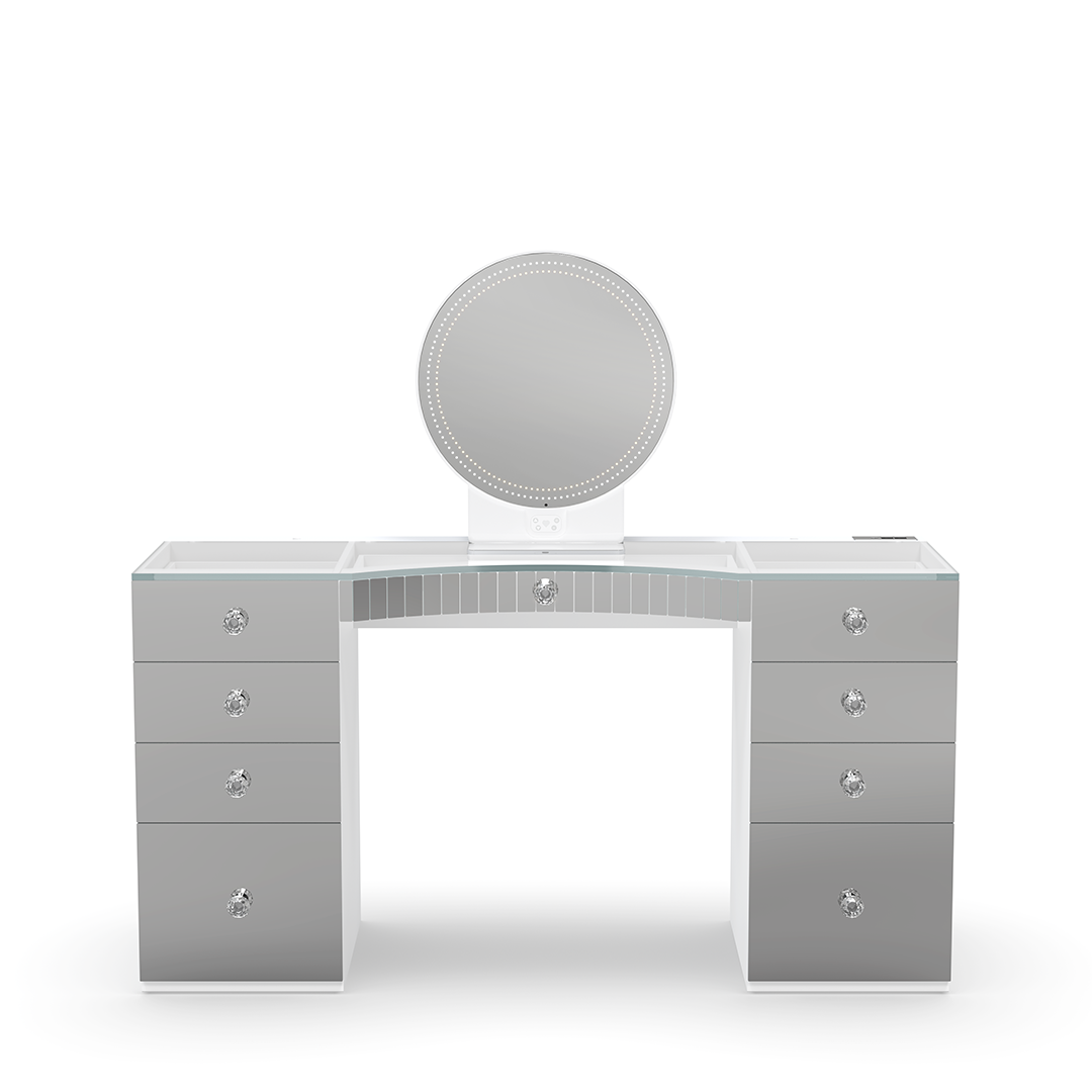 Elevate your dressing table with RIKI LOVES RIKI luxurious hollywood vanity and RIKI SASSY round mirror with LED lights, one step above hollywood impressions vanity mirror