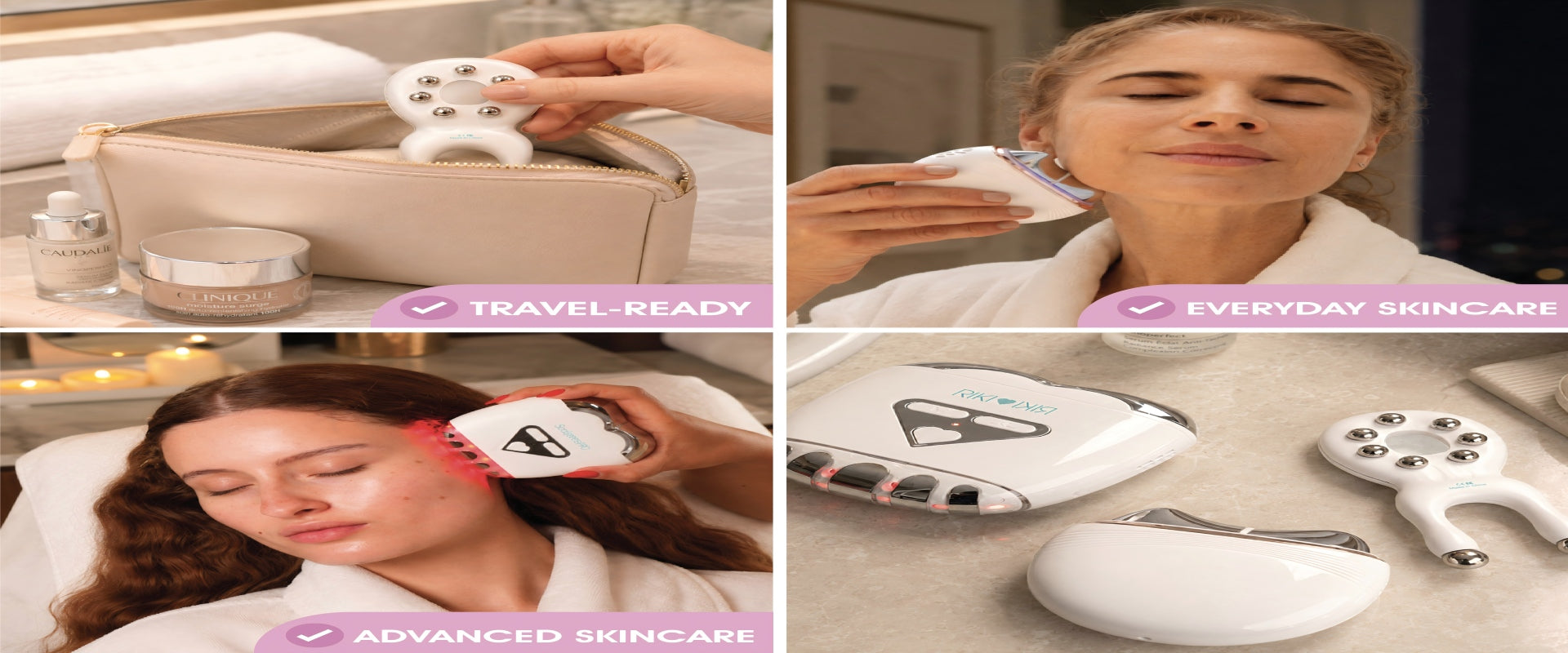 RIKI Sculptress collection for travel, daily skincare, advanced facial treatments, and home beauty routines
