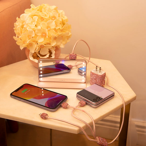 compact lighted mirror and travel phone charger