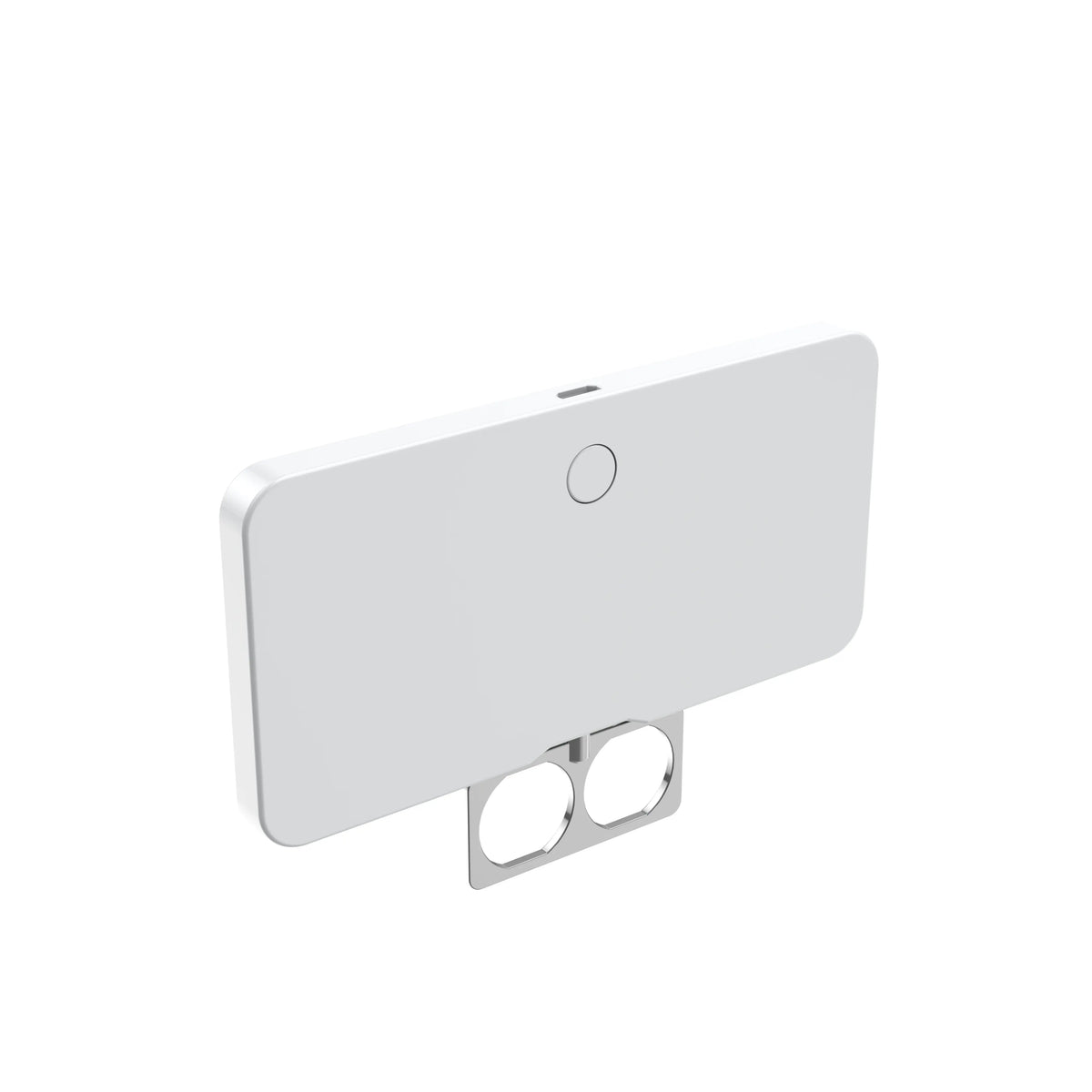 Rear view of the white RIKI CUTIE makeup mirror with retractable finger rings