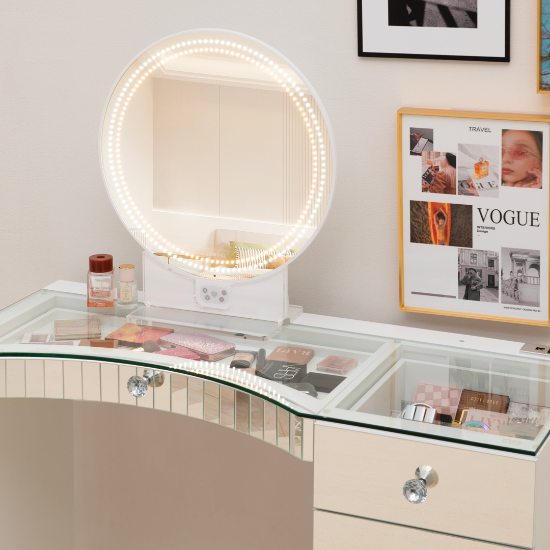 Modern & sleek look combines with ergonomic design and durable high quality LED lighting. A more premium option than hollywood mirror impressions vanity.