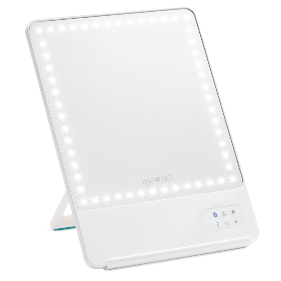 White Riki Loves Riki Skinny Vanity Mirror with 5x magnification mirror attachments, lightly used and repackaged for sample sale