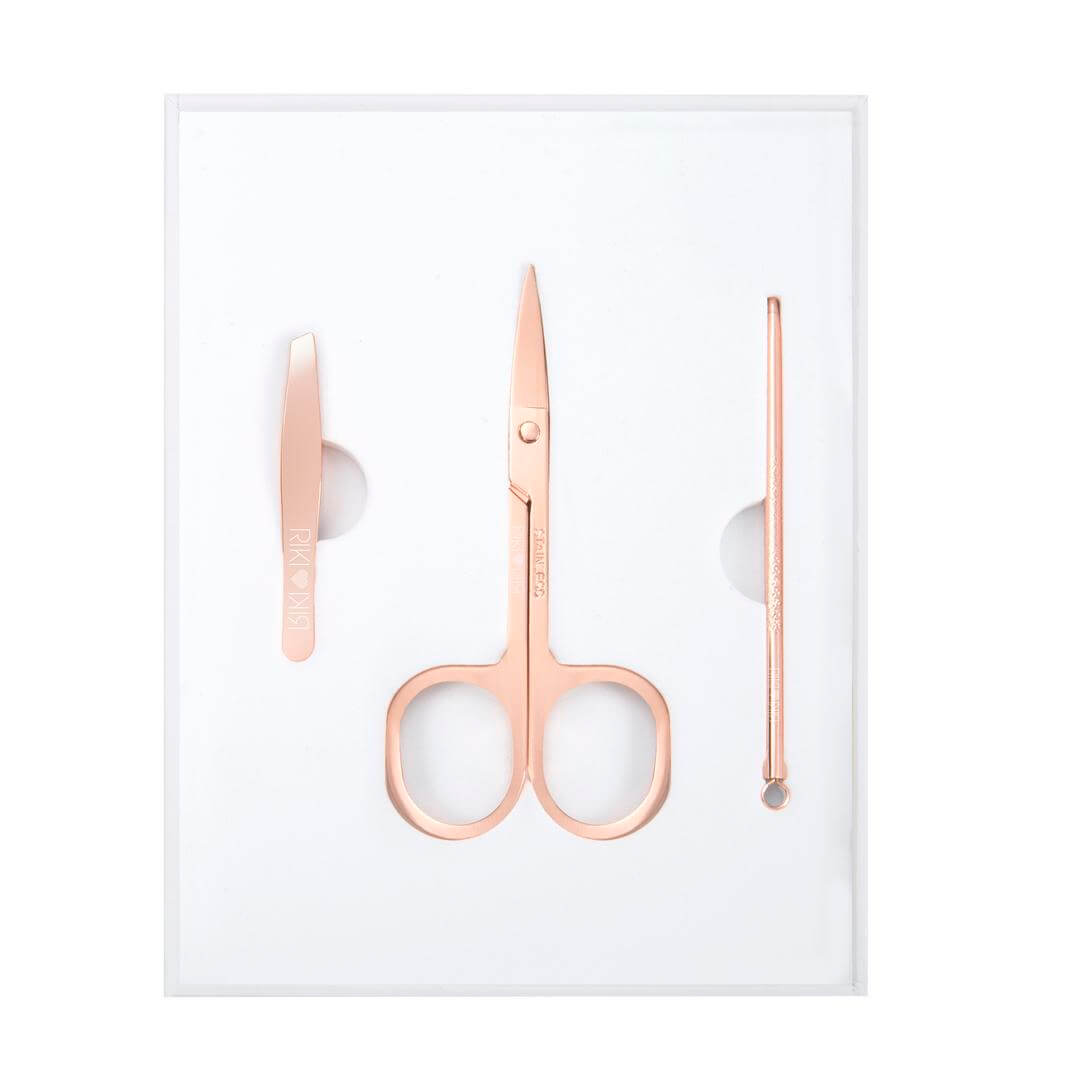 RIKI Mini beauty tools in rose gold Tweezer, extractor, eyebrow scissor