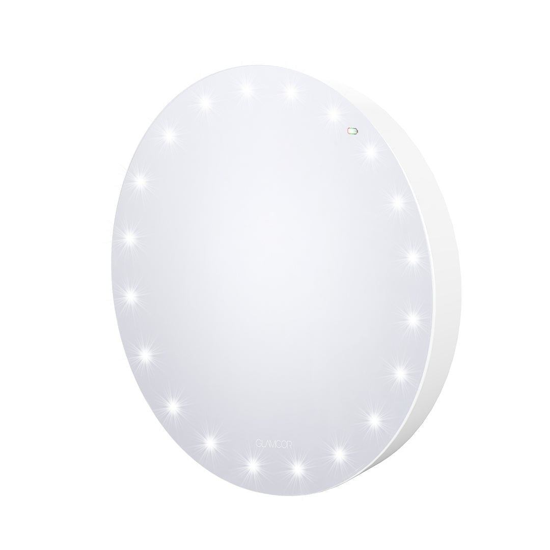 Shaving mirror designed by GLAMCOR Home for men, featuring fogless and lighted technology.