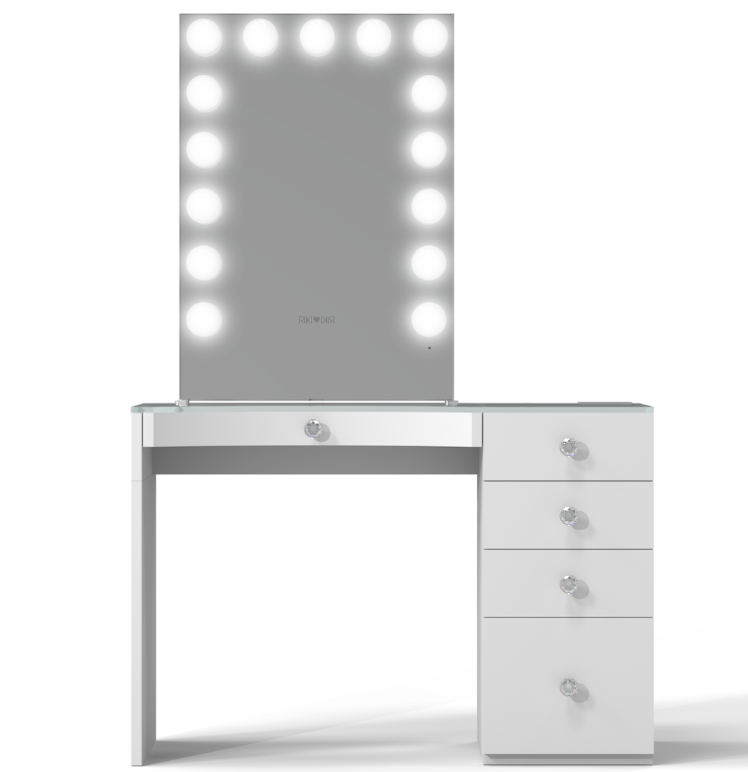Front view of the small and white Power Vanity and Hollywood mirror, offering more convenience and style compared to Impressions Vanity or SlayStation table mirrors.