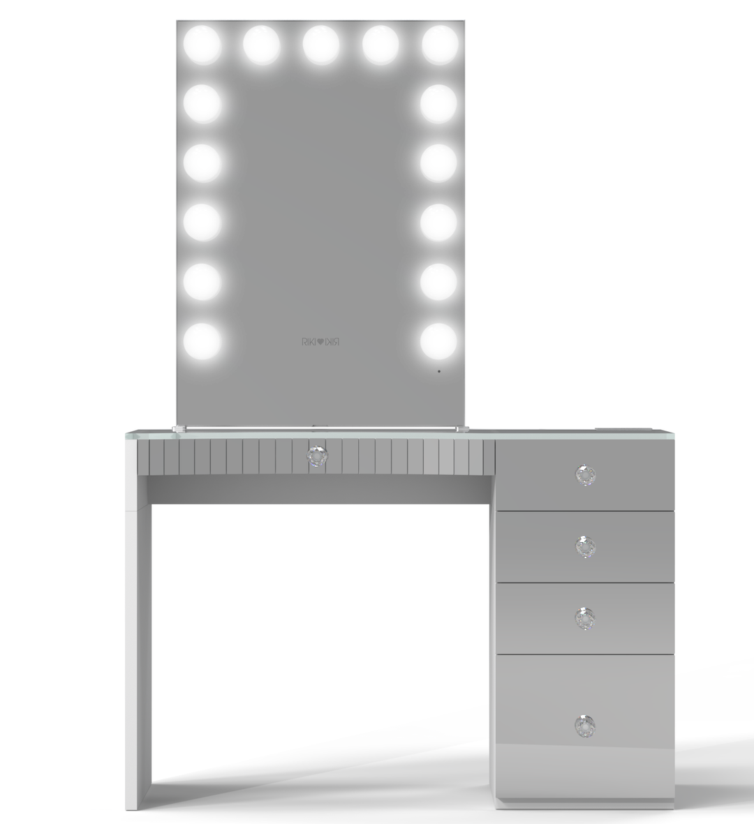 Front view of the small and grey Power Vanity and Hollywood mirror, offering more convenience and style compared to Impressions Vanity or SlayStation table mirrors.