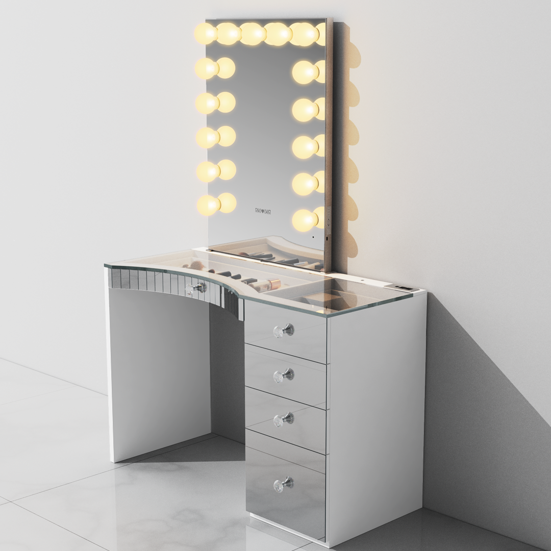 GLAMOCR Power Vanity & Hollywood Mirror: classic bulb mirror look with premium hardware and HD reflection technology