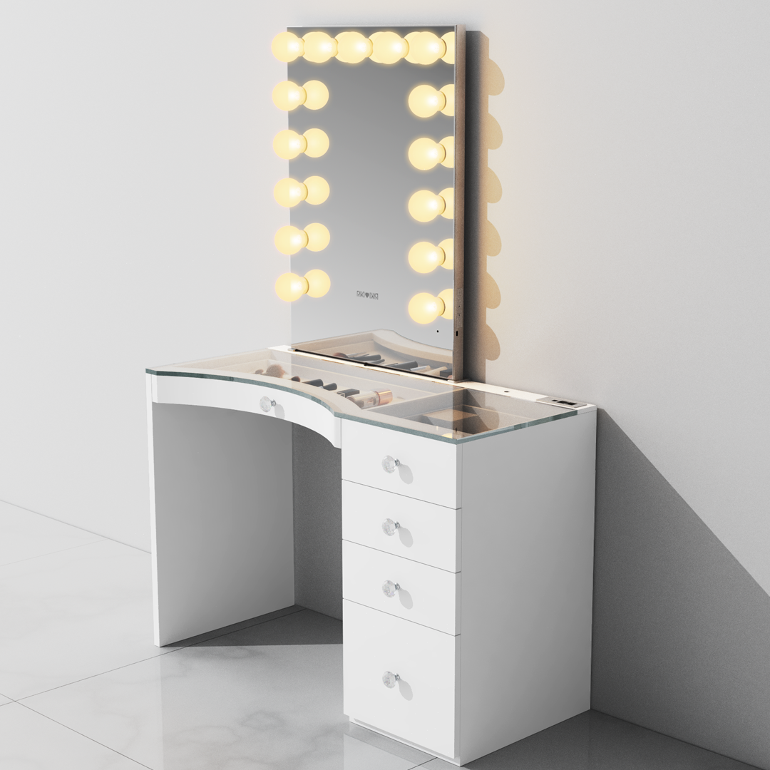 light bulb mirror vanity by GLAMCOR & RIKI LOVES RIKI, better quality alternatives to Impressions Vanity Hollywood mirror and slay station vanity table