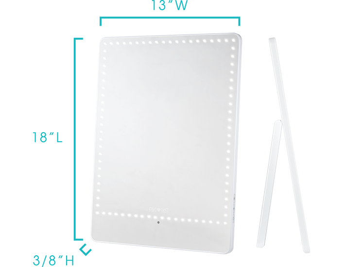 RIKI RETTY's dimension,  makeup mirror with lights, vanity mirror with lights, lighted makeup mirror, professional grade makeup mirror, bathroom mirror with lights, perfect size and perfect price, vanity mirror with magnetic phone holder 