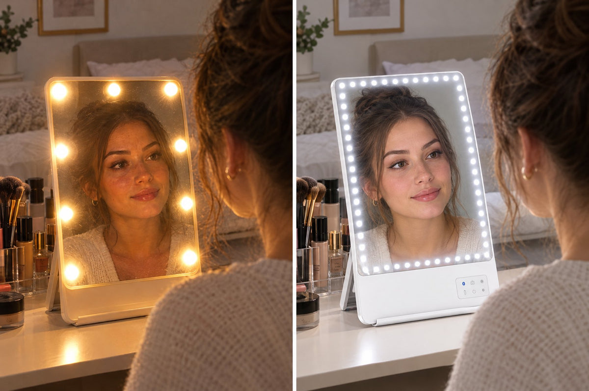 Regular lighted mirror vs. HD daylight mirror