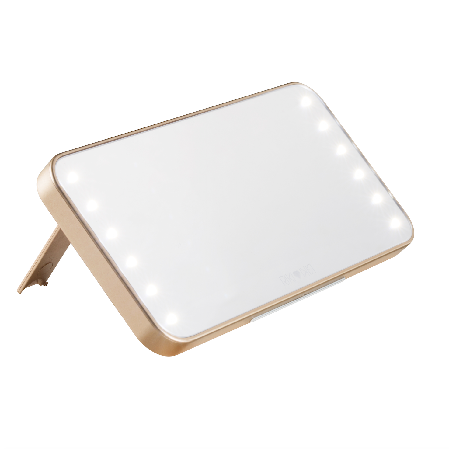 Riki Cutie Gold Horizontal Front Mirror - Portable LED Makeup Mirror for Quick Touch-Ups