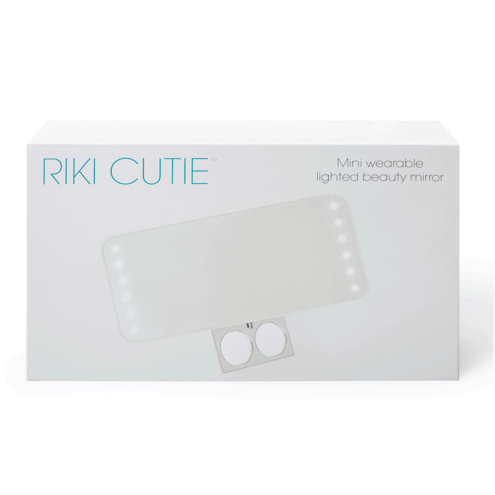 RIKI CUTIE white LED compact mirror with charging accessories in an open box