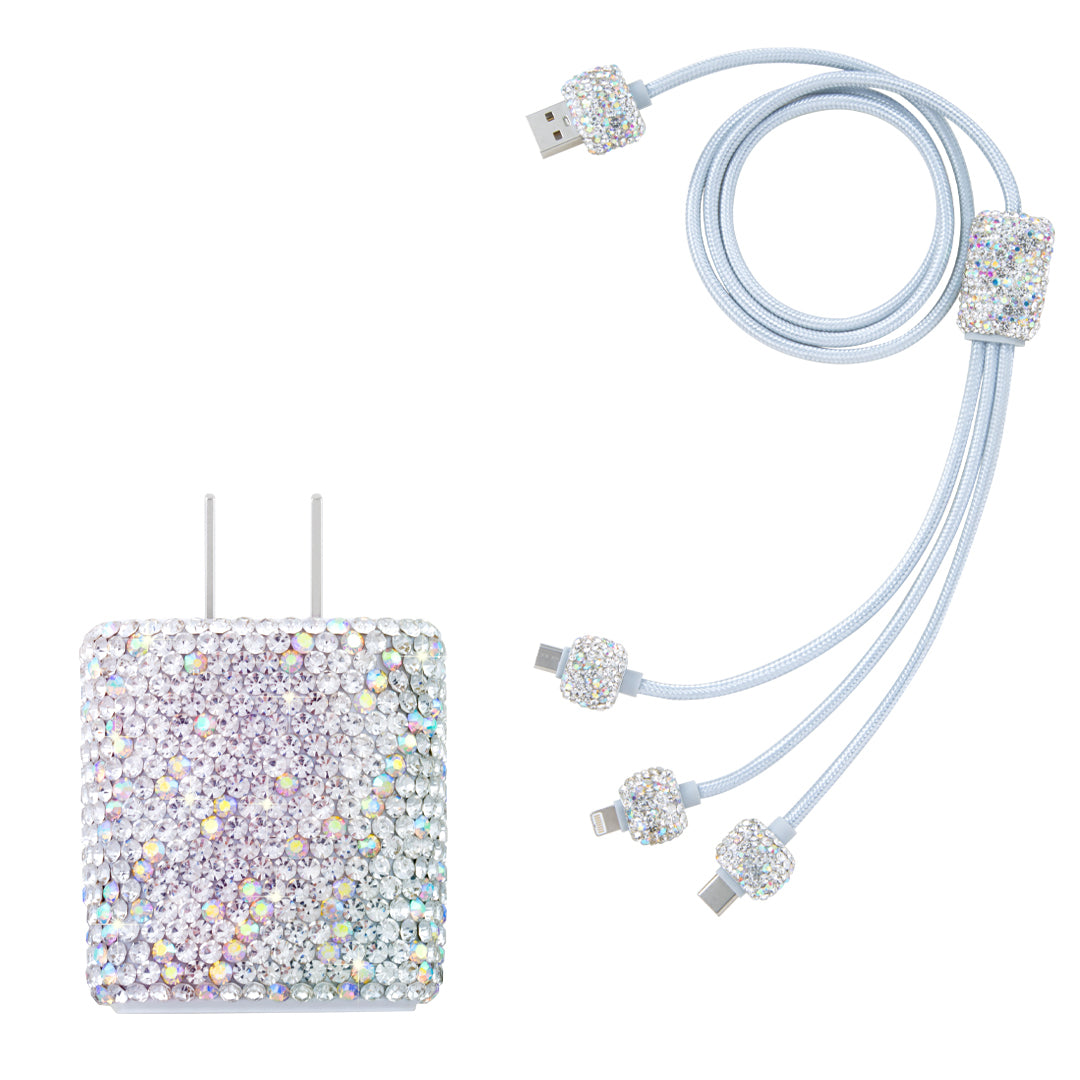 Stay fully powered with the RIKI Crystal Charging Cable and Cube in White