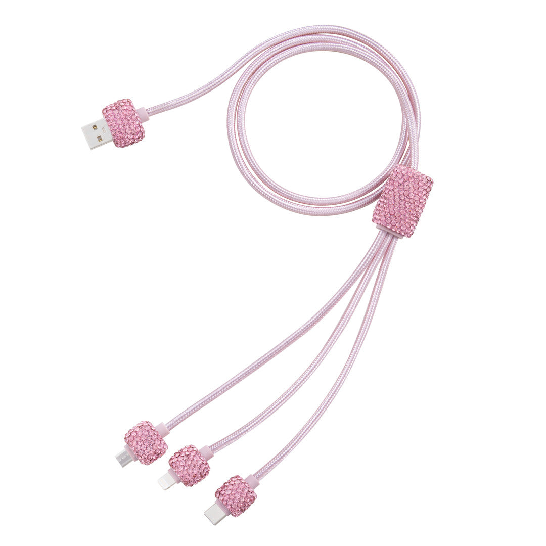 Versatile and chic, RIKI Crystal Charging Cable in Pink for all your devices