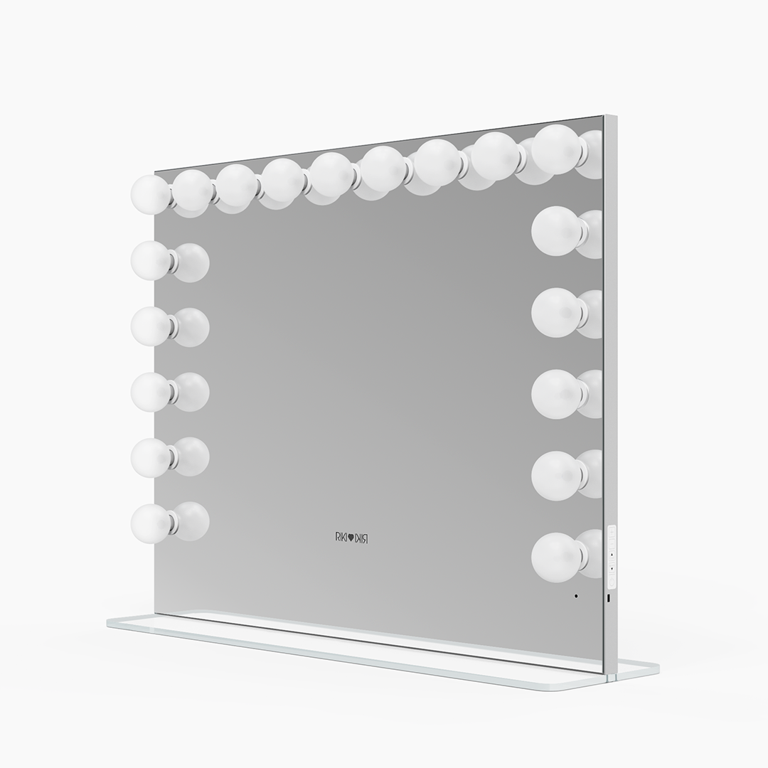 Riki Loves Riki Hollywood mirror with smooth dimming and power vanity setup, providing perfect lighting control.