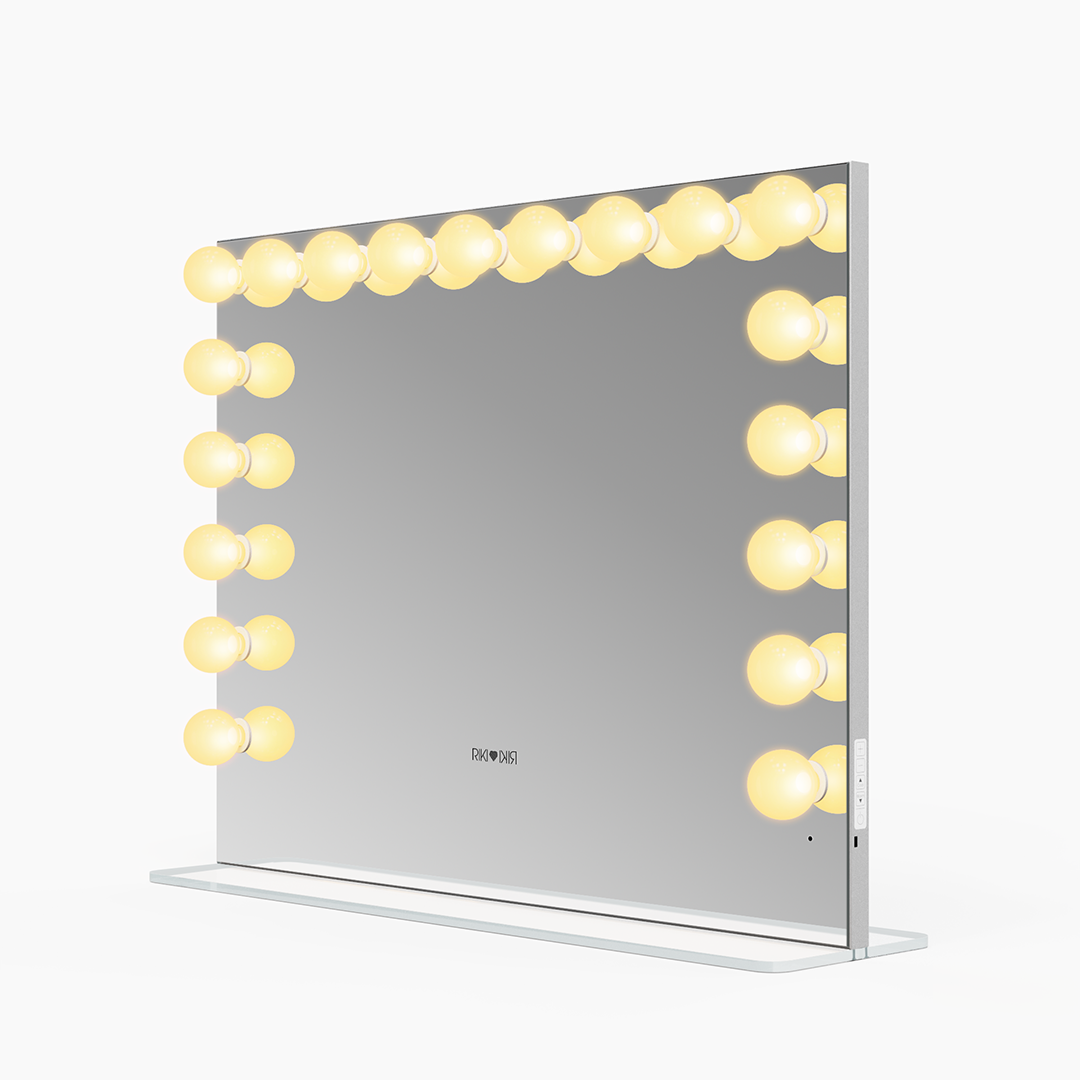Horizontal Riki Loves Riki Hollywood mirror with warm light, perfect for makeup application.