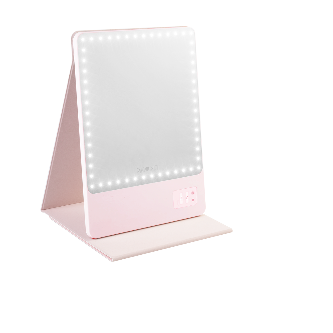 RIKI SKINNY ECO Glam On-the-Glow Set in Pink, compact travel mirror