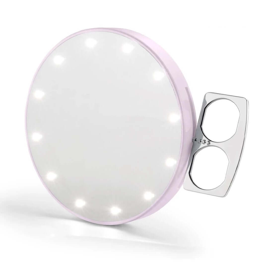 Sparkle in style with the RIKI SUPER FINE Lighted Purse Mirror 7x Sample Sale in Pink