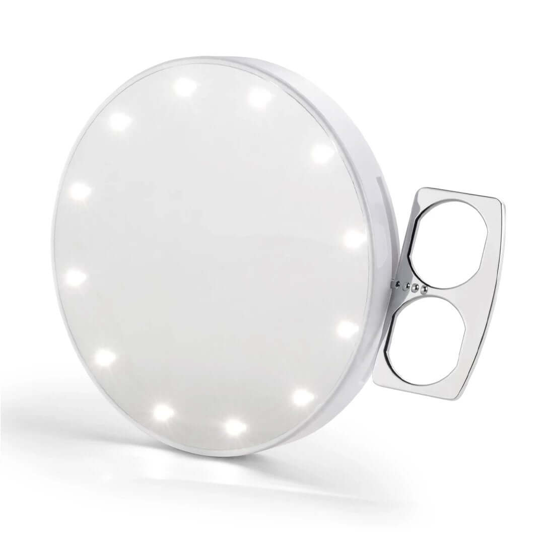 Experience luxury at a discount with the RIKI SUPER FINE Lighted Purse Mirror 7x Sample Sale in White