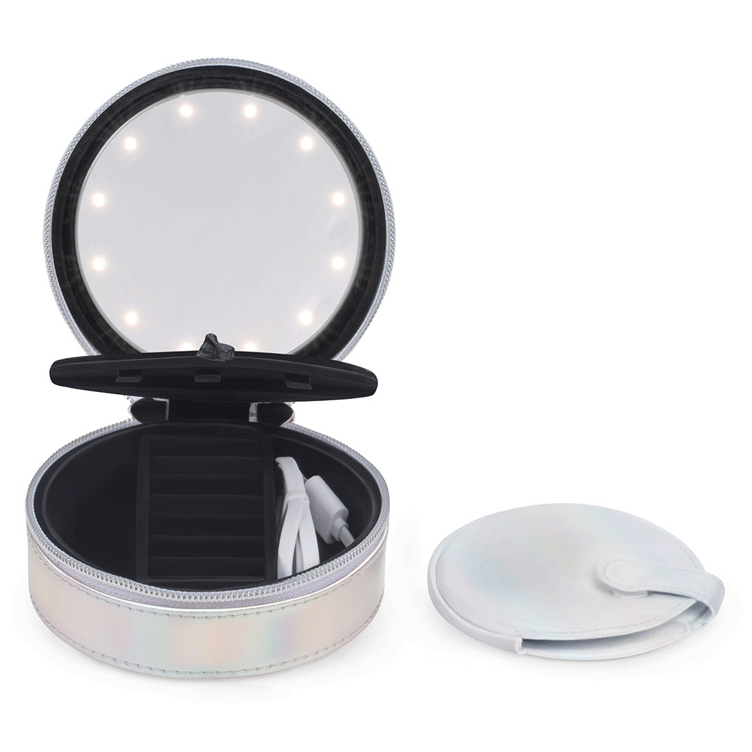 Reflect elegance with the RIKI SUPER FINE Lighted Purse Mirror in Iridescent