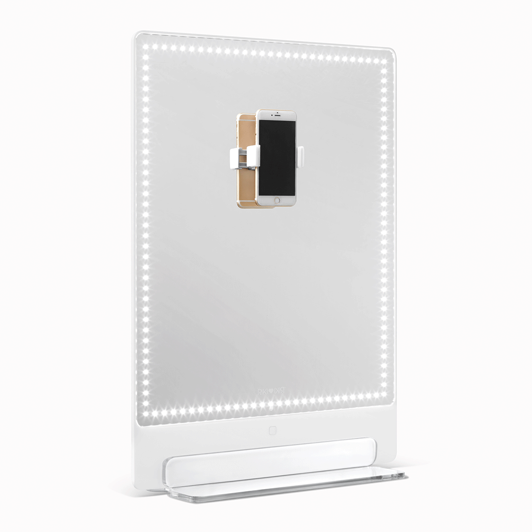 Riki Tall Vanity Mirror - Phone clip and magnifying mirror to improve your beauty routine. 
