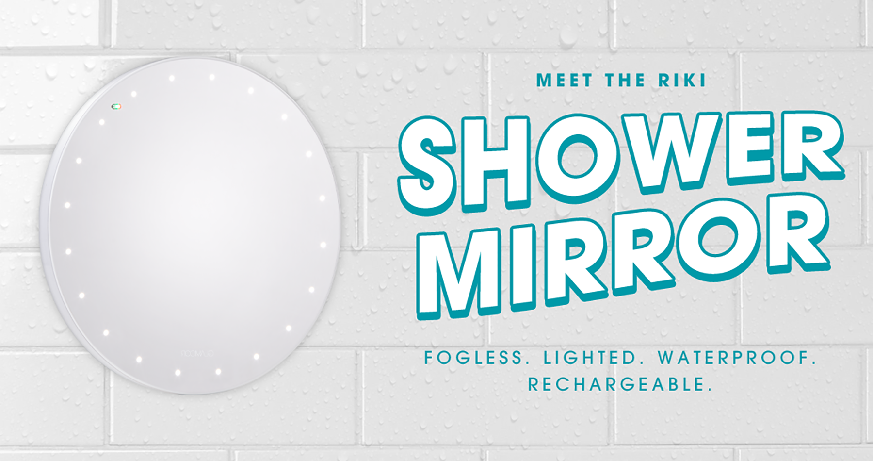 Defogging RIKI LOVES RIKI mirror with light aiding in a man's shaving routine during skincare in the shower