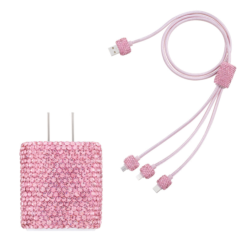 RIKI Crystal Charging Cable & Cube - RIKI LOVES RIKI PINK / CHARGING CABLE & CUBE (US PLUG) RIKI LOVES RIKI ACCESSORIES RIKI Crystal Charging Cable & Cube